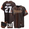 Browns #32 Jim Brown Memorial & Home Patch Baseball Jersey V2 – All Stitched – Brown – Kareem Hunt Jersey