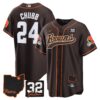 Browns #32 Jim Brown Memorial & Home Patch Baseball Jersey V2 – All Stitched – Brown – Nick Chubb Jersey