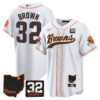 Browns #32 Jim Brown Memorial & Home Patch Baseball Jersey V2 – All Stitched – White – Jim Brown Jersey