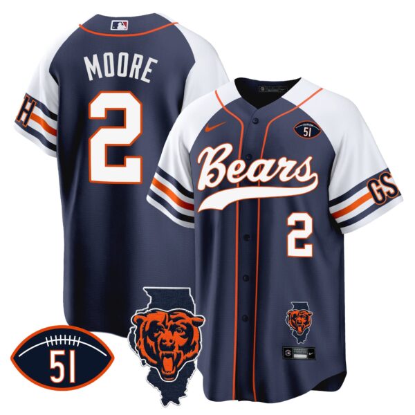 Bears Illinois Patch Baseball Jersey – All Stitched – Alternate – D.J. Moore Jersey