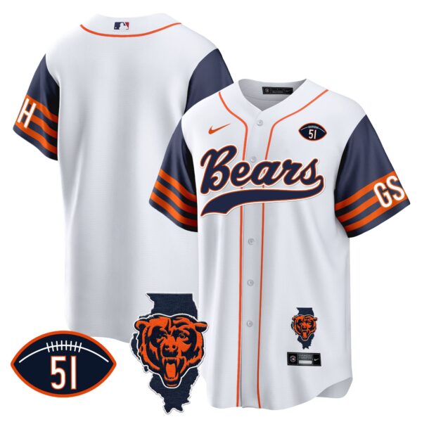 Bears Illinois Patch Baseball Jersey – All Stitched – Navy Sleeves – Team Jersey