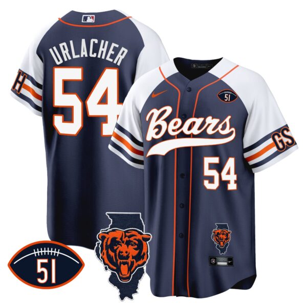 Bears Illinois Patch Baseball Jersey – All Stitched – Alternate – Brian Urlacher Jersey