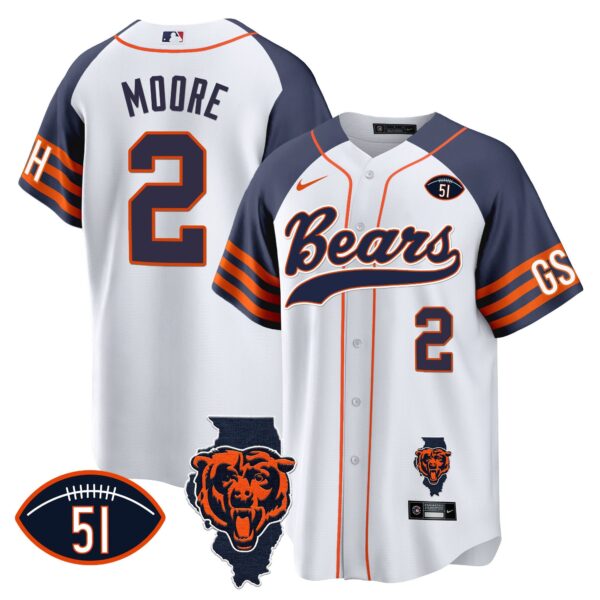 Bears Illinois Patch Baseball Jersey – All Stitched – Inverted – D.J. Moore Jersey