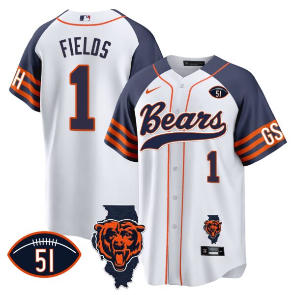 Bears Illinois Patch Baseball Jersey – All Stitched – Inverted – Justin Fields Jersey