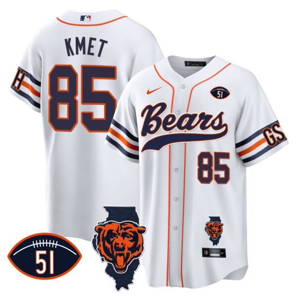 Bears Illinois Patch Baseball Jersey – All Stitched – White – Cole Kmet Jersey