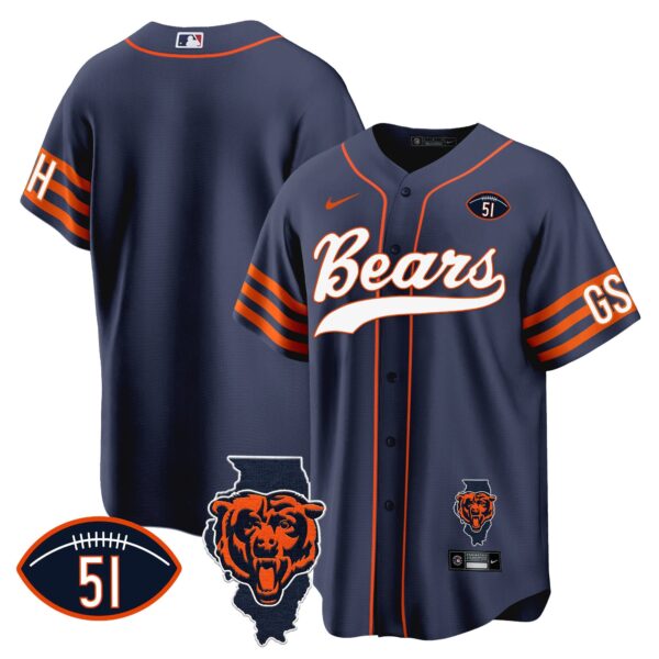 Bears Illinois Patch Baseball Jersey – All Stitched – Navy – Team Jersey