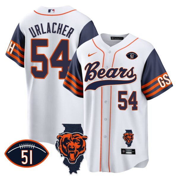 Bears Illinois Patch Baseball Jersey – All Stitched – Navy Sleeves – Brian Urlacher Jersey