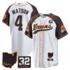 Browns #32 Jim Brown Memorial & Home Patch Baseball Jersey V2 – All Stitched – Inverted – Deshaun Watson Jersey