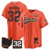 Browns #32 Jim Brown Memorial & Home Patch Baseball Jersey V2 – All Stitched – Orange – Jim Brown Jersey