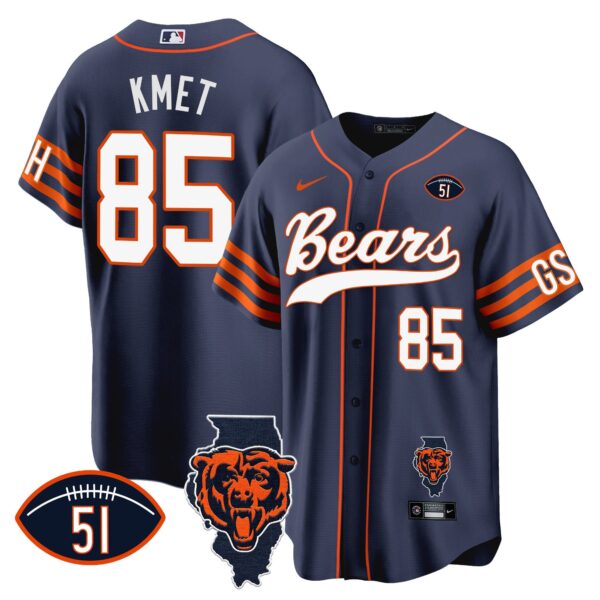 Bears Illinois Patch Baseball Jersey – All Stitched – Navy – Cole Kmet Jersey