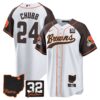Browns #32 Jim Brown Memorial & Home Patch Baseball Jersey V2 – All Stitched – Inverted – Nick Chubb Jersey