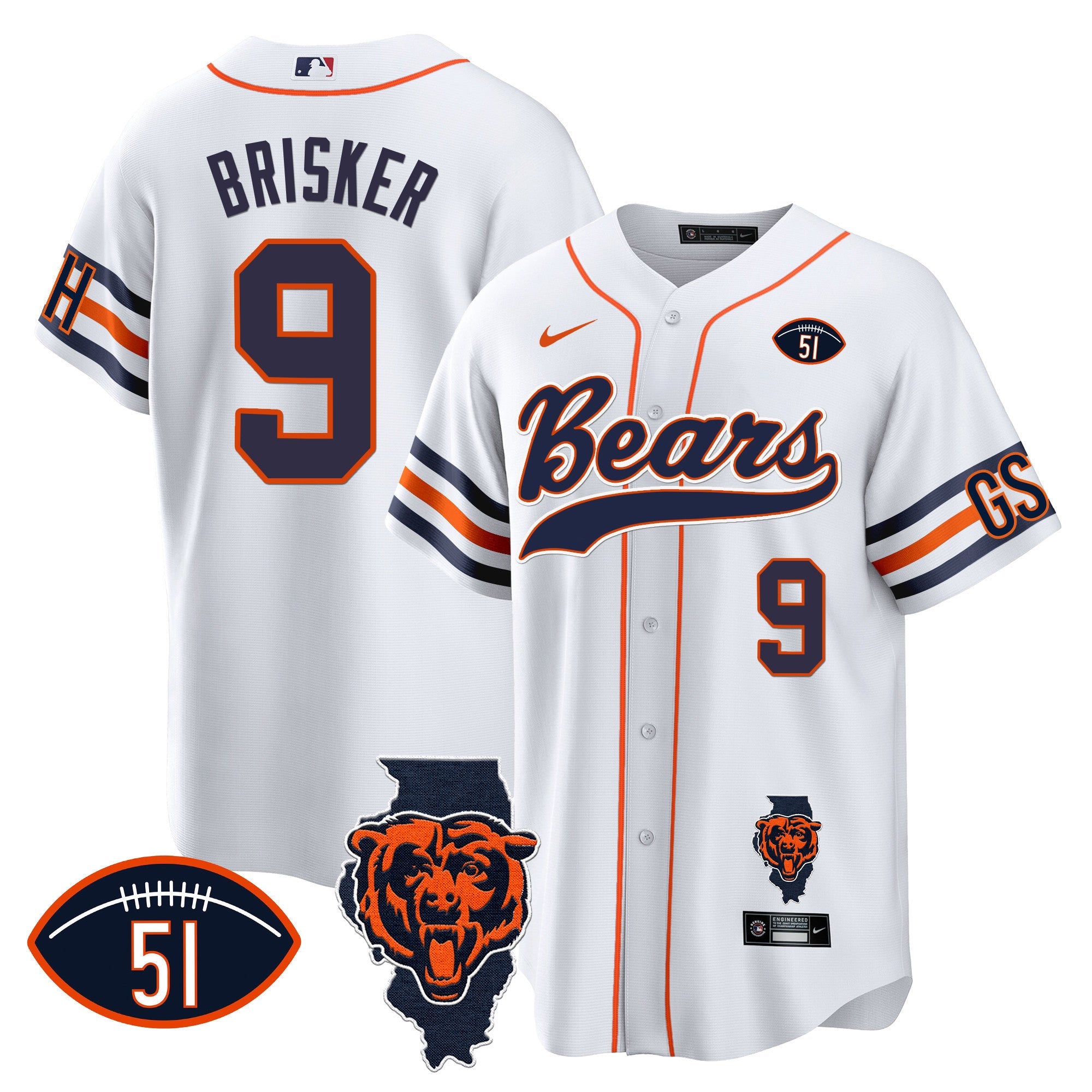 Bears Illinois Patch Baseball Jersey – All Stitched – White – Jaquan Brisker Jersey