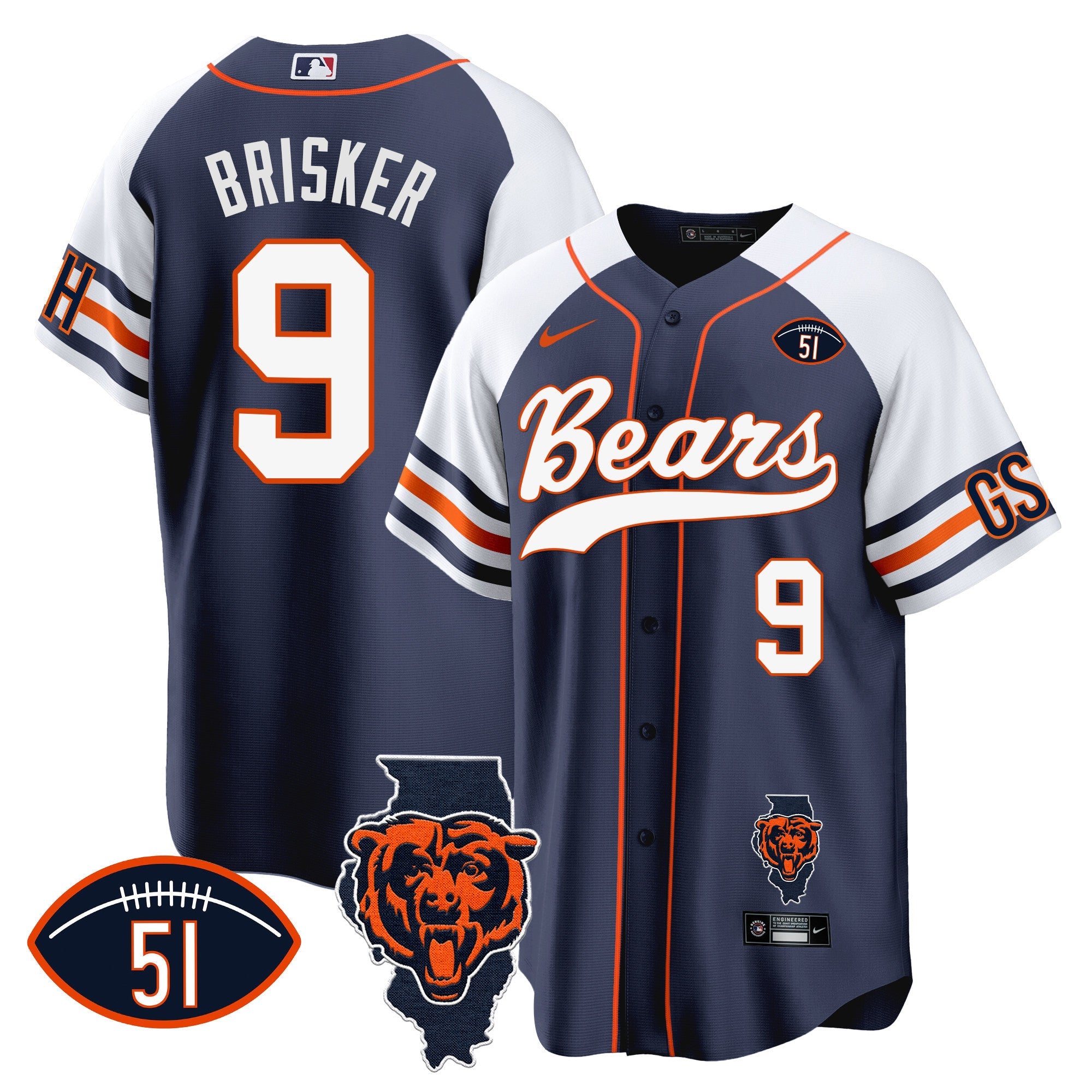 Bears Illinois Patch Baseball Jersey – All Stitched – Alternate – Jaquan Brisker Jersey