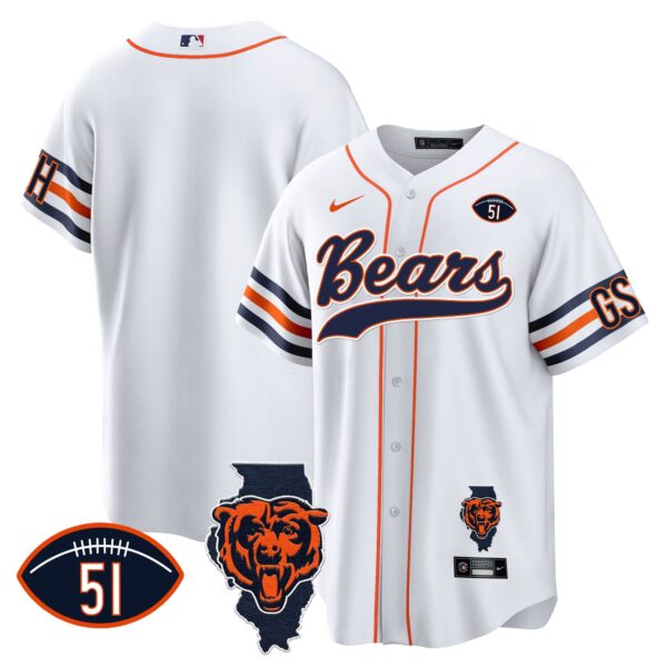Bears Illinois Patch Baseball Jersey – All Stitched – White – Team Jersey