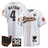 Browns #32 Jim Brown Memorial & Home Patch Baseball Jersey V2 – All Stitched – White – Deshaun Watson Jersey