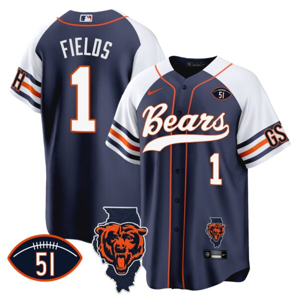 Bears Illinois Patch Baseball Jersey – All Stitched – Alternate – Justin Fields Jersey