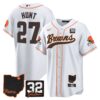 Browns #32 Jim Brown Memorial & Home Patch Baseball Jersey V2 – All Stitched – White – Kareem Hunt Jersey