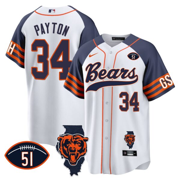 Bears Illinois Patch Baseball Jersey – All Stitched – Inverted – Walter Payton Jersey