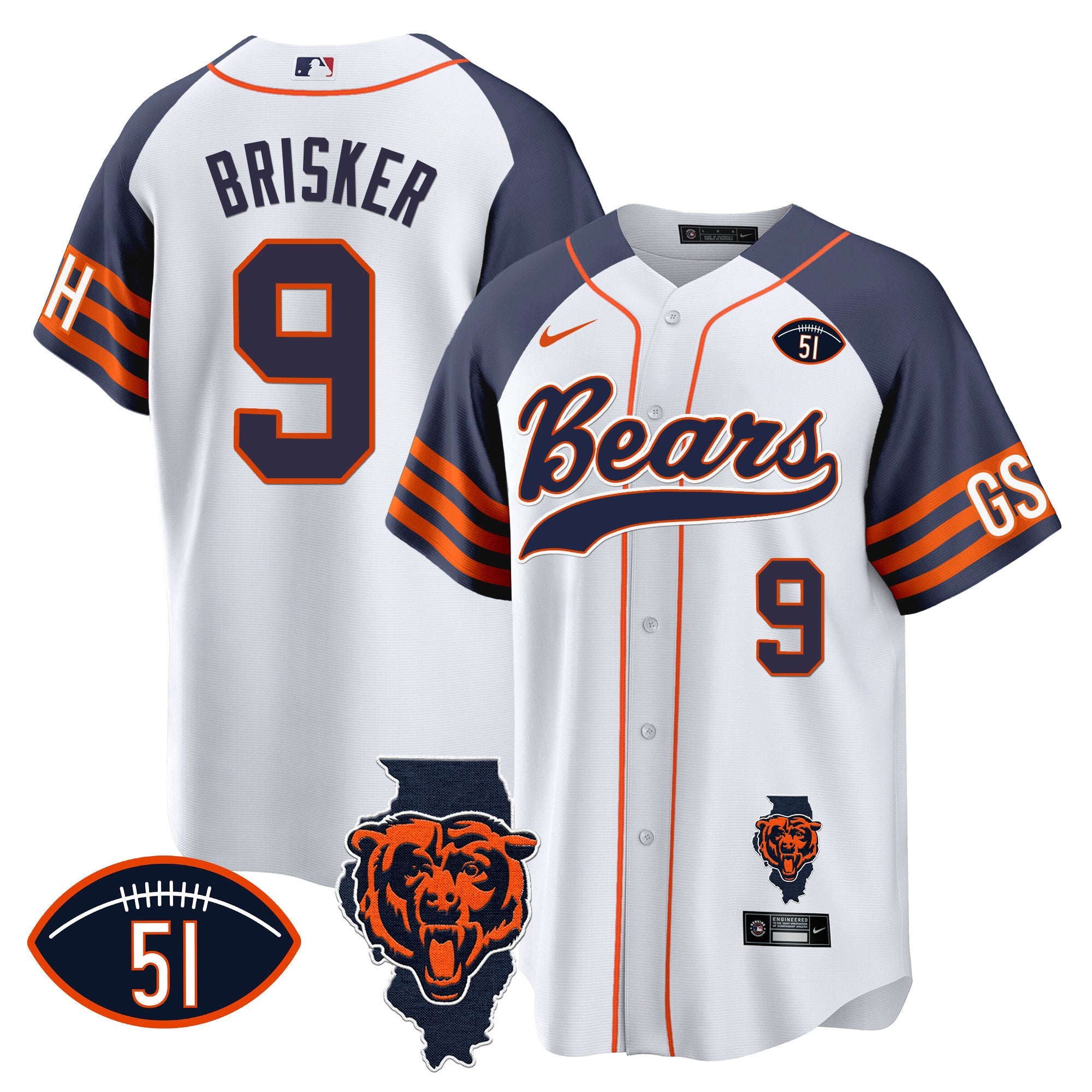 Bears Illinois Patch Baseball Jersey – All Stitched – Inverted – Jaquan Brisker Jersey