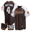 Browns #32 Jim Brown Memorial & Home Patch Baseball Jersey V2 – All Stitched – Alternate – Deshaun Watson Jersey
