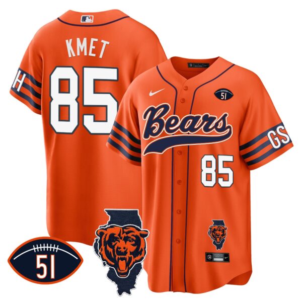 Bears Illinois Patch Baseball Jersey – All Stitched – Orange – Cole Kmet Jersey