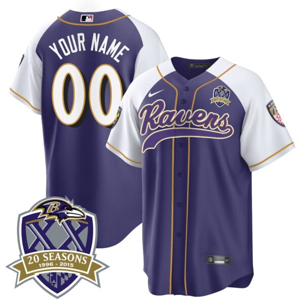 Ravens 20th Season Patch Baseball Custom Jersey – All Stitched – Purple Alternate Jersey