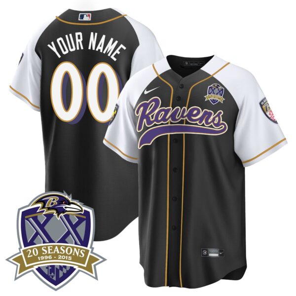 Ravens 20th Season Patch Baseball Custom Jersey – All Stitched – Black Alternate Jersey