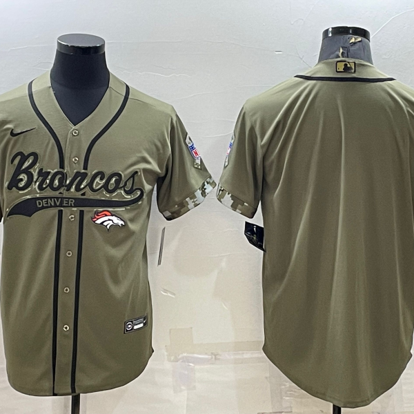 Men’s Denver Broncos Blank Olive Salute to Service Cool Base Stitched Baseball Jersey