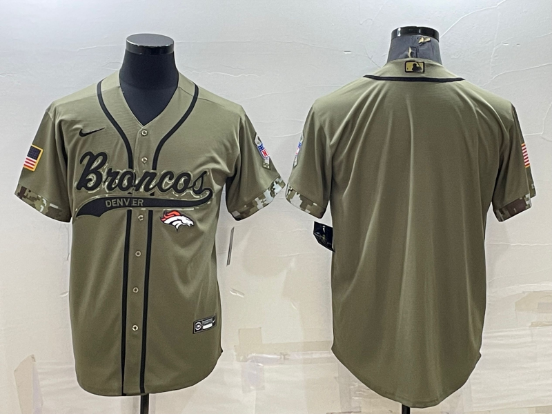 Men’s Denver Broncos Blank Olive Salute to Service Cool Base Stitched Baseball Jersey