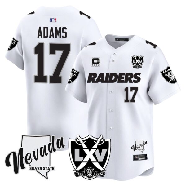 Raiders 2024 Baseball Limited Jersey – 65th Anniversary – All Stitched – Davante Adams – 17 – White Limited Jersey