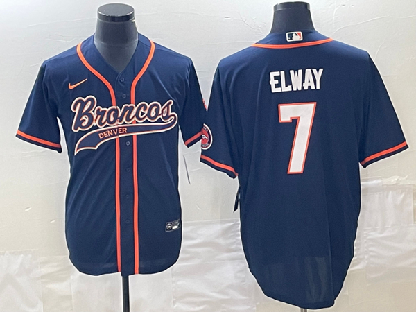 Men’s Denver Broncos #7 John Elway Navy Cool Base Stitched Baseball Jersey