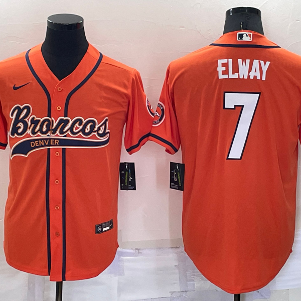Men’s Denver Broncos #7 John Elway Orange Stitched Cool Base Nike Baseball Jersey