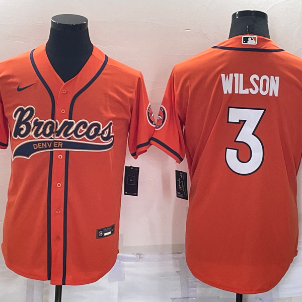 Men’s Denver Broncos #3 Russell Wilson Orange Stitched Cool Base Nike Baseball Jersey