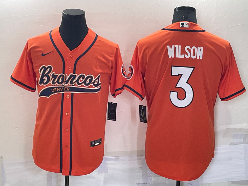 Men’s Denver Broncos #3 Russell Wilson Orange Stitched Cool Base Nike Baseball Jersey