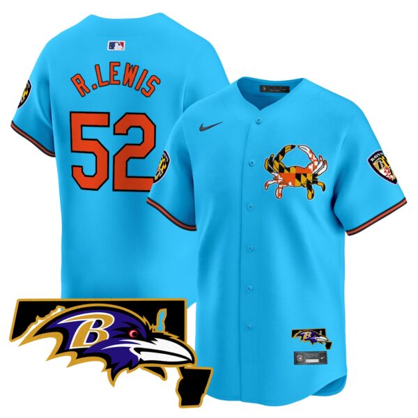 Baltimore Ravens 2024 Vapor Premier Baseball Jersey – All Stitched – Light Blue – Ray Lewis Jersey