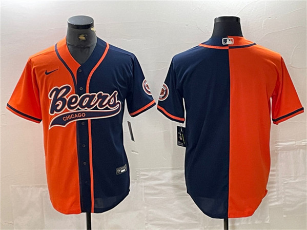Men’s Chicago Bears Blank Orange Navy Split With Patch Cool Base Stitched Baseball Jersey