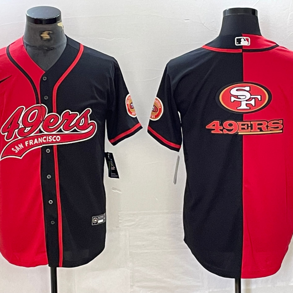 Men’s San Francisco 49ers Big Logo Red Black White Blue Two Tone Stitched Baseball Jersey