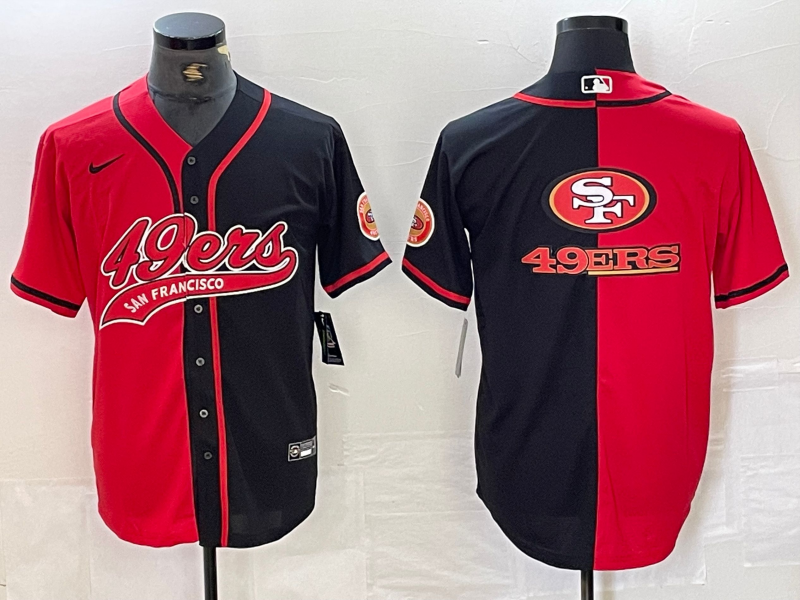 Men’s San Francisco 49ers Big Logo Red Black White Blue Two Tone Stitched Baseball Jersey