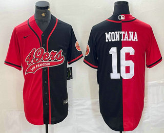 Men’s San Francisco 49ers #16 Joe Montana Red Black Two Tone Cool Base Stitched Baseball Jersey