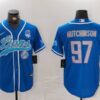 Men’s Detroit Lions #97 Aidan Hutchinson Blue With 90th Patch Cool Base Stitched Baseball Jersey