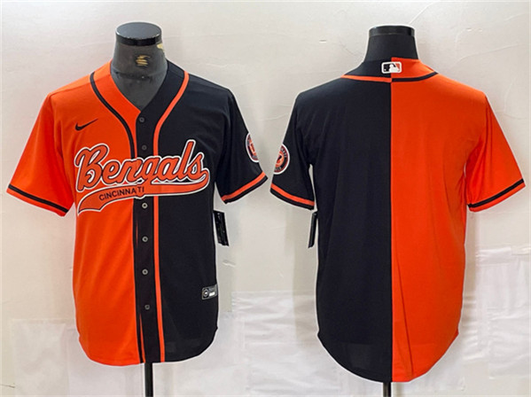 Men’s Cincinnati Bengals Blank Black Orange Split With Patch Cool Base Baseball Stitched Jersey