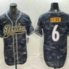 Men’s Pittsburgh Steelers #6 Patrick Queen Camo With Patch Cool Base Stitched Baseball Jersey