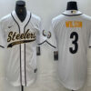 Men’s Pittsburgh Steelers #3 Russell Wilson White With Patch Cool Base Stitched Baseball Jerseys