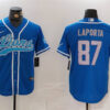 Men’s Detroit Lions #87 Sam LaPorta Blue Cool Base Stitched Baseball Jersey