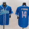 Men’s Detroit Lions #14 Amon-Ra St. Brown Blue Cool Base Stitched Baseball Jersey
