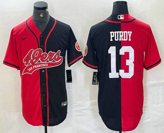 Men’s San Francisco 49ers #13 Brock Purdy Red Black Two Tone Cool Base Stitched Baseball Jersey