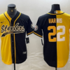 Men’s Pittsburgh Steelers #32 Franco Harris Yellow Black Split With Patch Cool Base Stitched Baseball Jersey