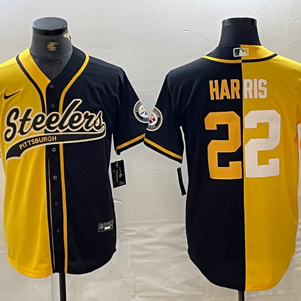 Men’s Pittsburgh Steelers #32 Franco Harris Yellow Black Split With Patch Cool Base Stitched Baseball Jersey