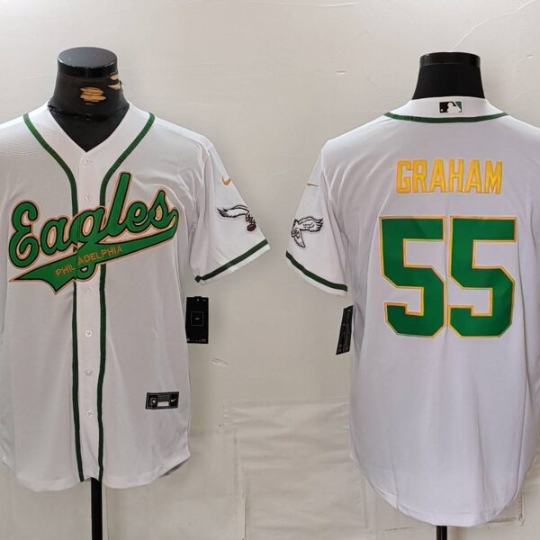 Men’s Philadelphia Eagles #55 Brandon Graham White Gold Cool Base Stitched Baseball Jersey