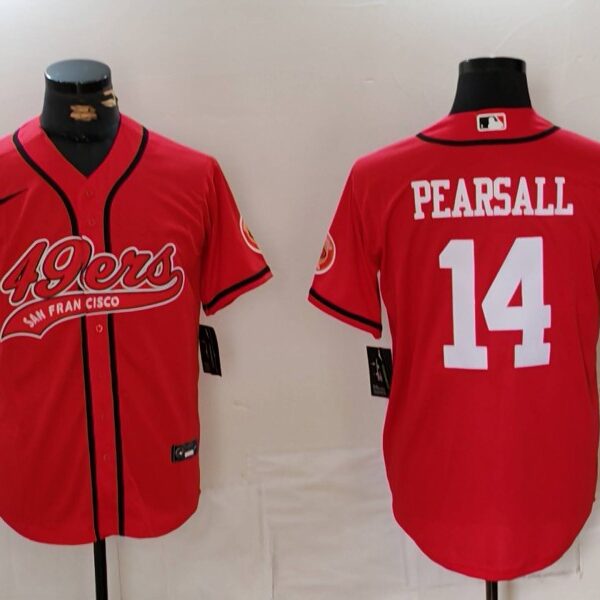 Men’s San Francisco 49ers #14 Ricky Pearsall Red With Patch Cool Base Stitched Baseball Jersey